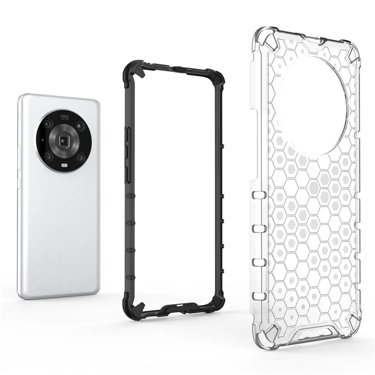 For Honor Magic4 Pro 5G Honeycomb Hybrid Series Wärmeableitung Hülle Soft TPU + Hard PC Stoßabsorption Handyhülle - Grau