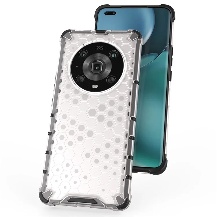 For Honor Magic4 Pro 5G Honeycomb Hybrid Series Wärmeableitung Hülle Soft TPU + Hard PC Stoßabsorption Handyhülle - Grau