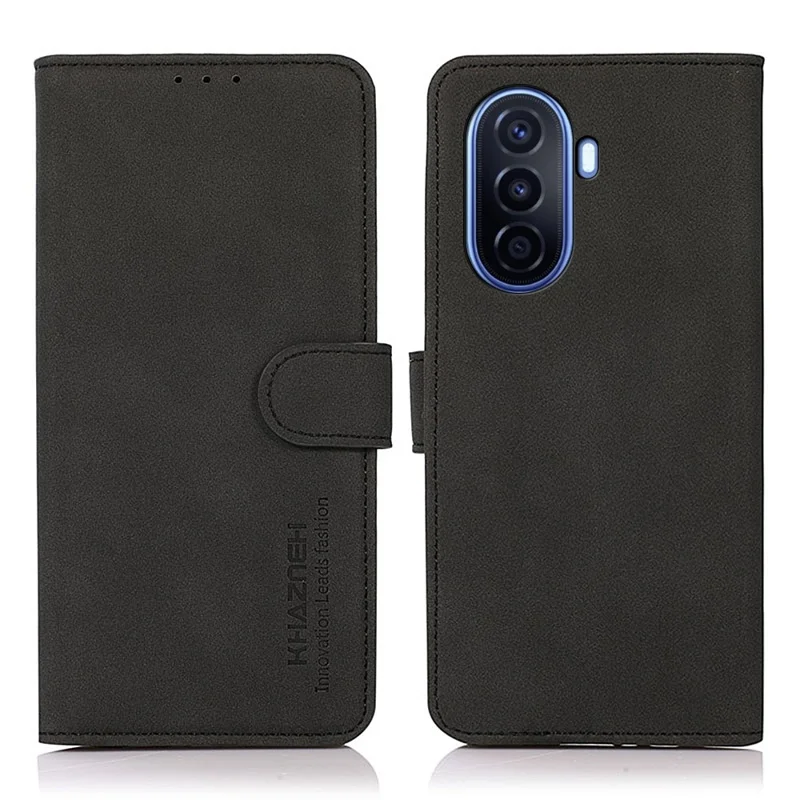 KHAZNEH for Huawei nova Y70 4G/Y70 Plus 4G Textured PU Leather Folio Book Case Magnetic Closure Stand Function Flip Wallet Phone Cover - Black