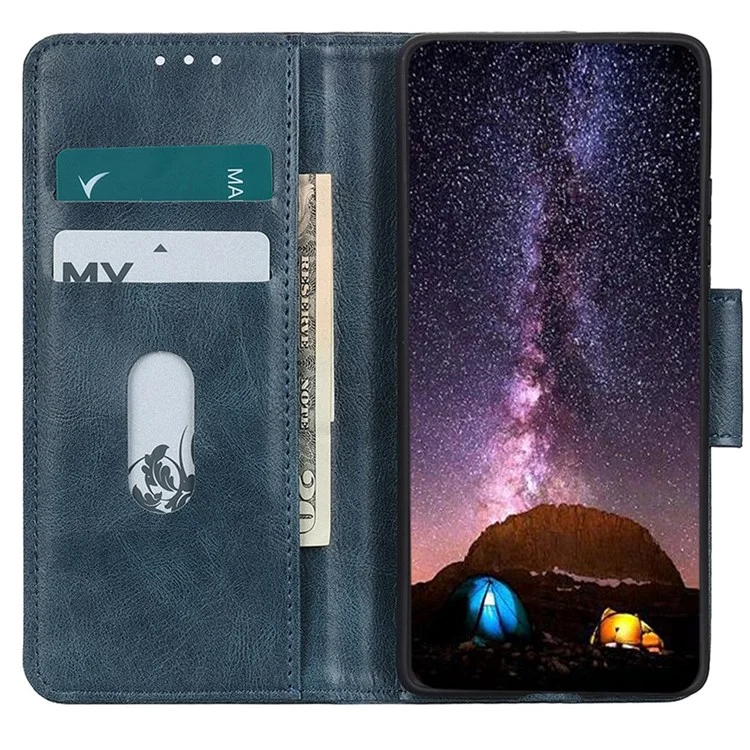 Para Huawei Nova Y70 4G/Y70 Más 4G Crazy Horse Texture Flip Cover PU Leather TPU Costilla Interior Función de Soporte de Cierre Magnético Folio Folio - Azul