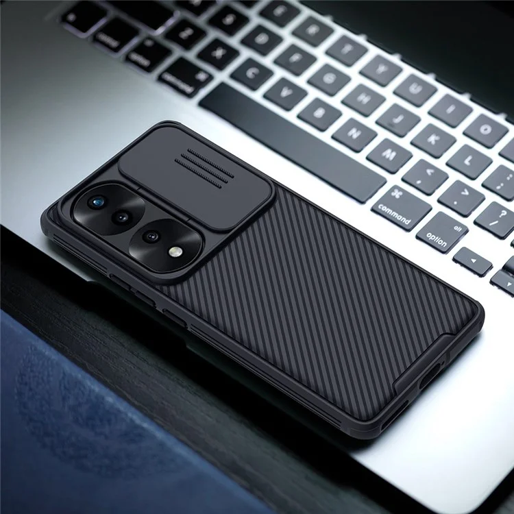 Nillkin Camshield Pro Série Para Honor 70 Pro 5G/70 Pro+ 5g Case Hard PC Soft TPU Protetor de Telefone Não Deslizante Resistente a Arranhões Com Tampa de Lente da Câmera Deslizante - Azul