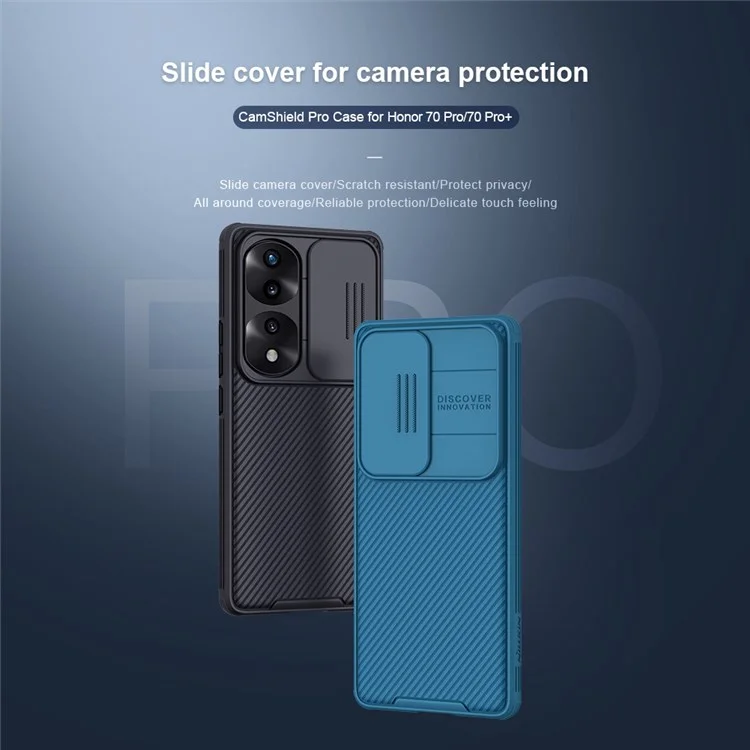 Nillkin Camshield Pro Série Para Honor 70 Pro 5G/70 Pro+ 5g Case Hard PC Soft TPU Protetor de Telefone Não Deslizante Resistente a Arranhões Com Tampa de Lente da Câmera Deslizante - Azul