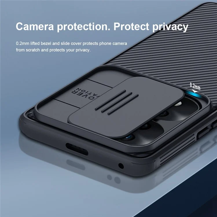 Nillkin Camshield Pro Série Para Honor 70 Pro 5G/70 Pro+ 5g Case Hard PC Soft TPU Protetor de Telefone Não Deslizante Resistente a Arranhões Com Tampa de Lente da Câmera Deslizante - Azul