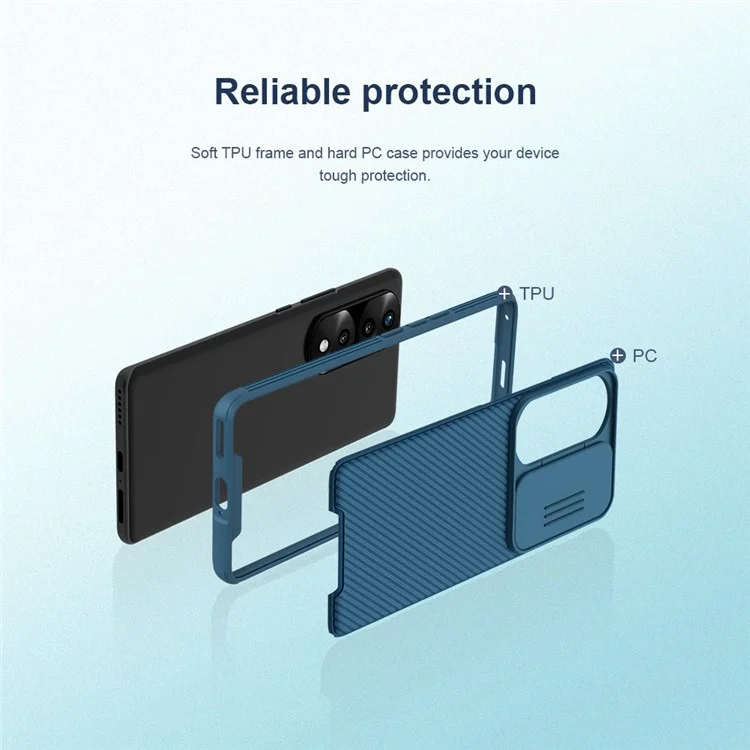 Nillkin Camshield Pro Série Para Honor 70 Pro 5G/70 Pro+ 5g Case Hard PC Soft TPU Protetor de Telefone Não Deslizante Resistente a Arranhões Com Tampa de Lente da Câmera Deslizante - Azul
