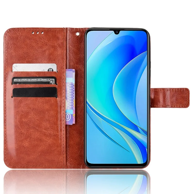 Crazy Horse Texture Case for Huawei nova Y70 4G/nova Y70 Plus 4G, Stand Wallet Feature PU Leather Anti-scratch Phone Cover Shell - Brown