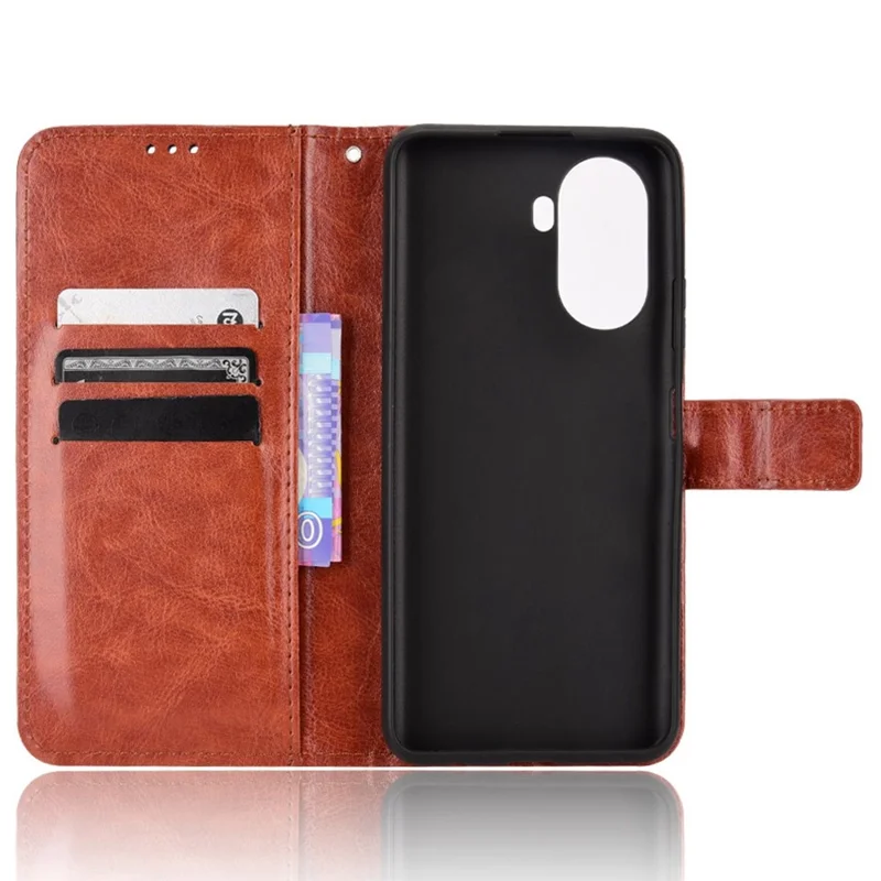 Crazy Horse Texture Case for Huawei nova Y70 4G/nova Y70 Plus 4G, Stand Wallet Feature PU Leather Anti-scratch Phone Cover Shell - Brown