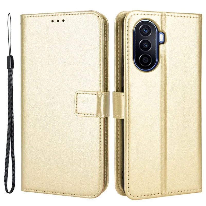 Crazy Horse Texture Case for Huawei nova Y70 4G/nova Y70 Plus 4G, Stand Wallet Feature PU Leather Anti-scratch Phone Cover Shell - Gold