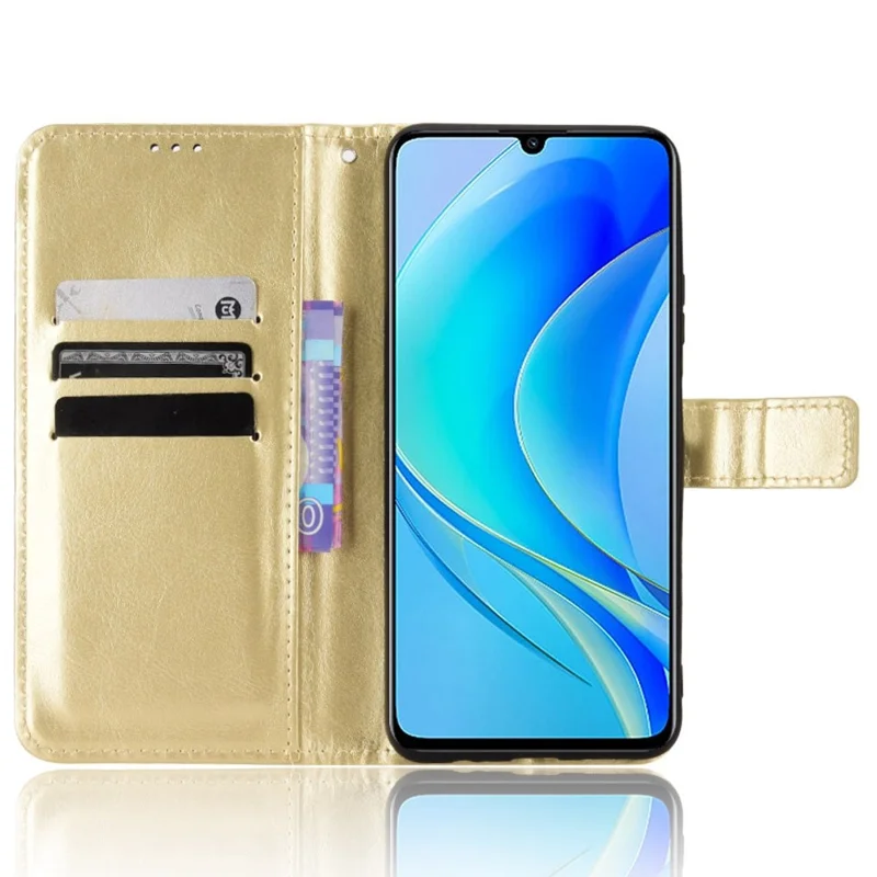 Crazy Horse Texture Case for Huawei nova Y70 4G/nova Y70 Plus 4G, Stand Wallet Feature PU Leather Anti-scratch Phone Cover Shell - Gold