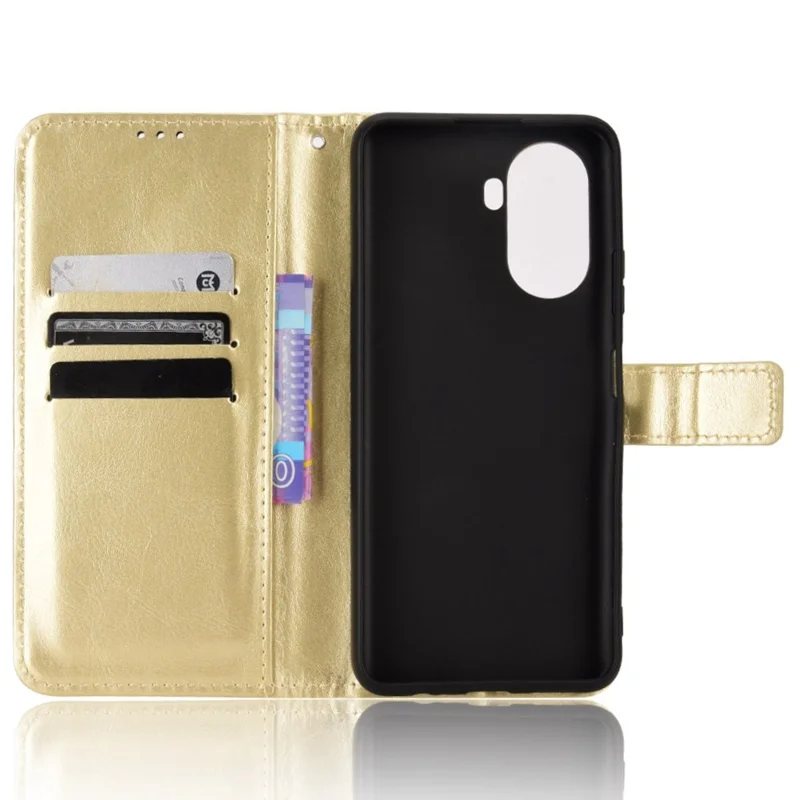 Crazy Horse Texture Case for Huawei nova Y70 4G/nova Y70 Plus 4G, Stand Wallet Feature PU Leather Anti-scratch Phone Cover Shell - Gold