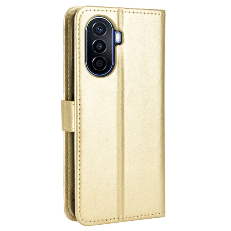 Crazy Horse Texture Case for Huawei nova Y70 4G/nova Y70 Plus 4G, Stand Wallet Feature PU Leather Anti-scratch Phone Cover Shell - Gold