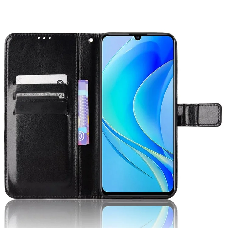 Чехол с текстурой "Дикая лошадь" для Huawei nova Y70 4G/nova Y70 Plus 4G, с функцией стенда-бумажника из искусственной кожи, противоударный и устойчивый к царапинам - черный