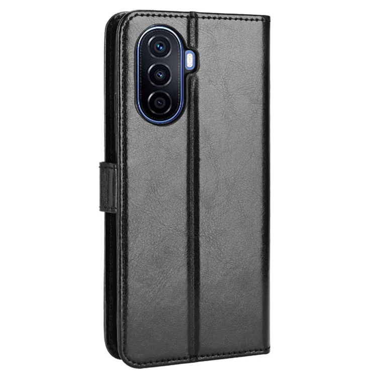 Чехол с текстурой "Дикая лошадь" для Huawei nova Y70 4G/nova Y70 Plus 4G, с функцией стенда-бумажника из искусственной кожи, противоударный и устойчивый к царапинам - черный