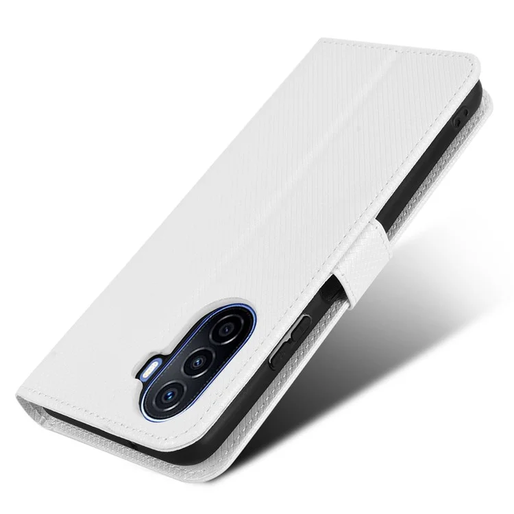 Capa de Textura de Diamante para Huawei nova Y70 4G/nova Y70 Plus 4G, Carteira Protetora de Couro Anti-desgaste com Alça - Branco