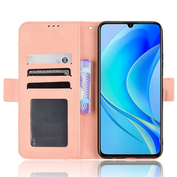 Für Huawei nova Y70 4G/nova Y70 Plus 4G Verschleißfester PU-Lederhülle Brieftasche Ständer Stoßfest Handyhülle mit mehreren Kartenfächern - Pink