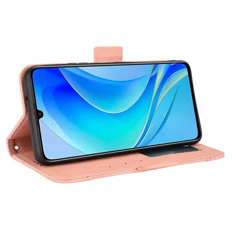 Für Huawei nova Y70 4G/nova Y70 Plus 4G Verschleißfester PU-Lederhülle Brieftasche Ständer Stoßfest Handyhülle mit mehreren Kartenfächern - Pink