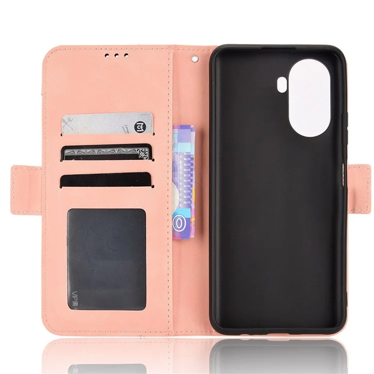 Für Huawei nova Y70 4G/nova Y70 Plus 4G Verschleißfester PU-Lederhülle Brieftasche Ständer Stoßfest Handyhülle mit mehreren Kartenfächern - Pink