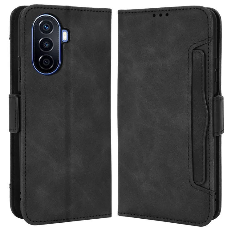 Pour Huawei nova Y70 4G/nova Y70 Plus 4G Anti-wear PU Leather Case Wallet Stand Anti-shock Phone Cover avec Slots pour Cartes Multiples - Noir