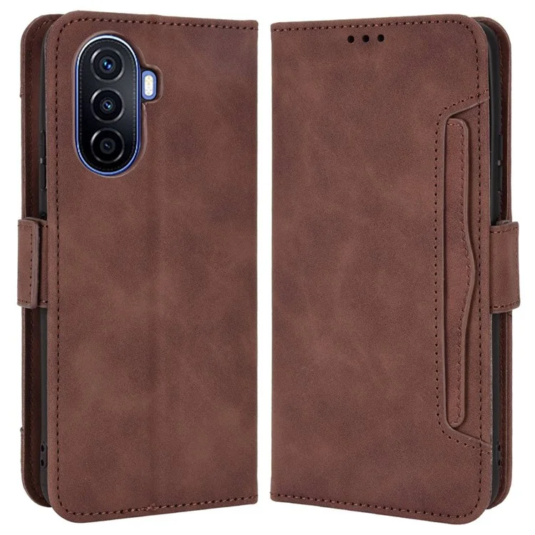 Para Huawei Nova Y70 4g/nova Y70 Más 4G Anti-wear PU Case de Cuero de Billetera Cubierta Anti-shock Con Múltiples Ranuras Para Tarjetas - Marrón