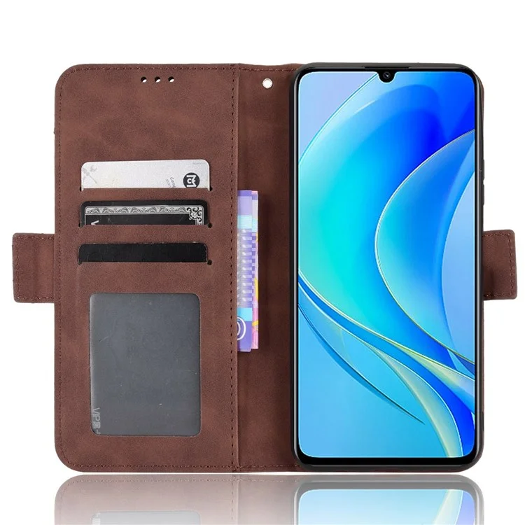Para Huawei Nova Y70 4g/nova Y70 Más 4G Anti-wear PU Case de Cuero de Billetera Cubierta Anti-shock Con Múltiples Ranuras Para Tarjetas - Marrón