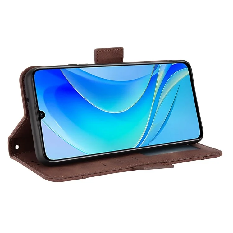 Para Huawei Nova Y70 4g/nova Y70 Más 4G Anti-wear PU Case de Cuero de Billetera Cubierta Anti-shock Con Múltiples Ranuras Para Tarjetas - Marrón