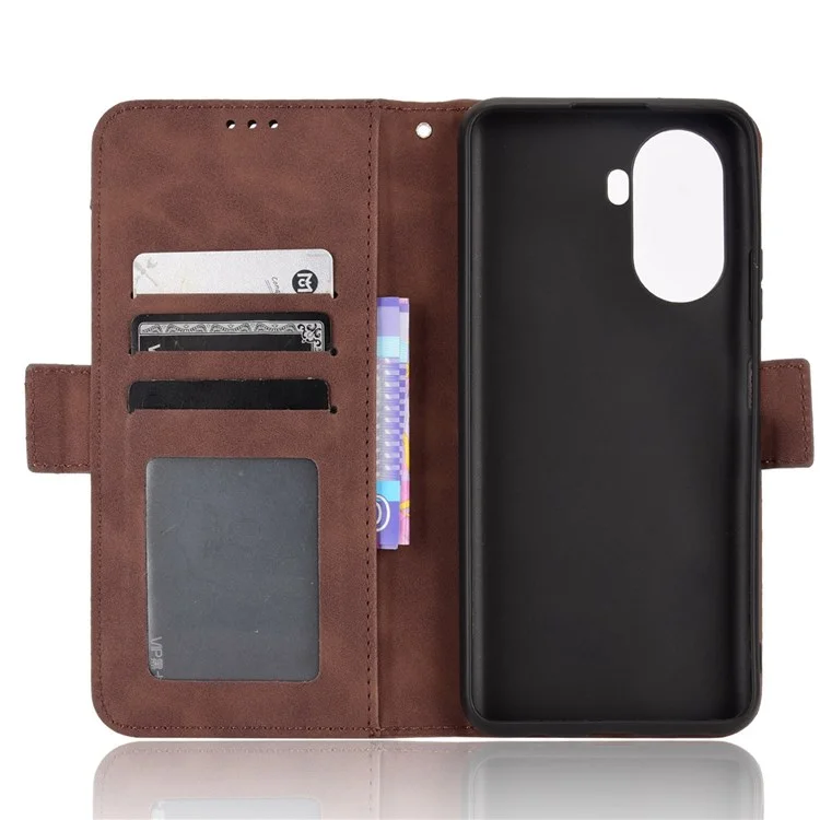 Para Huawei Nova Y70 4g/nova Y70 Más 4G Anti-wear PU Case de Cuero de Billetera Cubierta Anti-shock Con Múltiples Ranuras Para Tarjetas - Marrón
