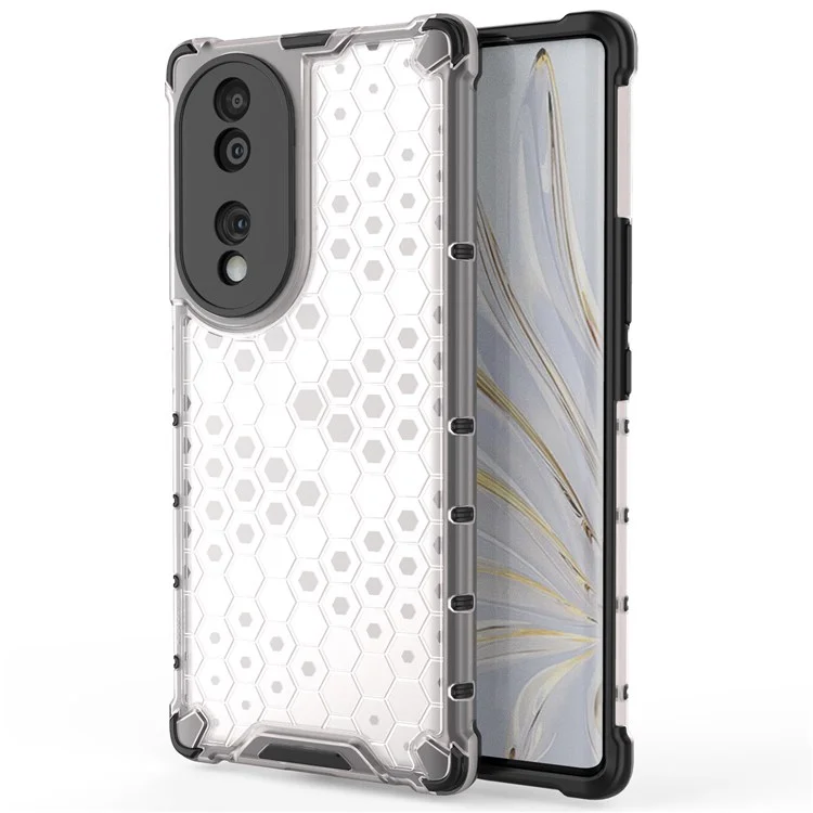 Honeycomb Textured Phone Case for Honor 70 5G, Reinforced Corners Soft TPU + Hard PC Hybrid Cover - Grey