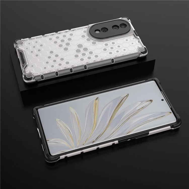 Honeycomb Textured Phone Case for Honor 70 5G, Reinforced Corners Soft TPU + Hard PC Hybrid Cover - Grey