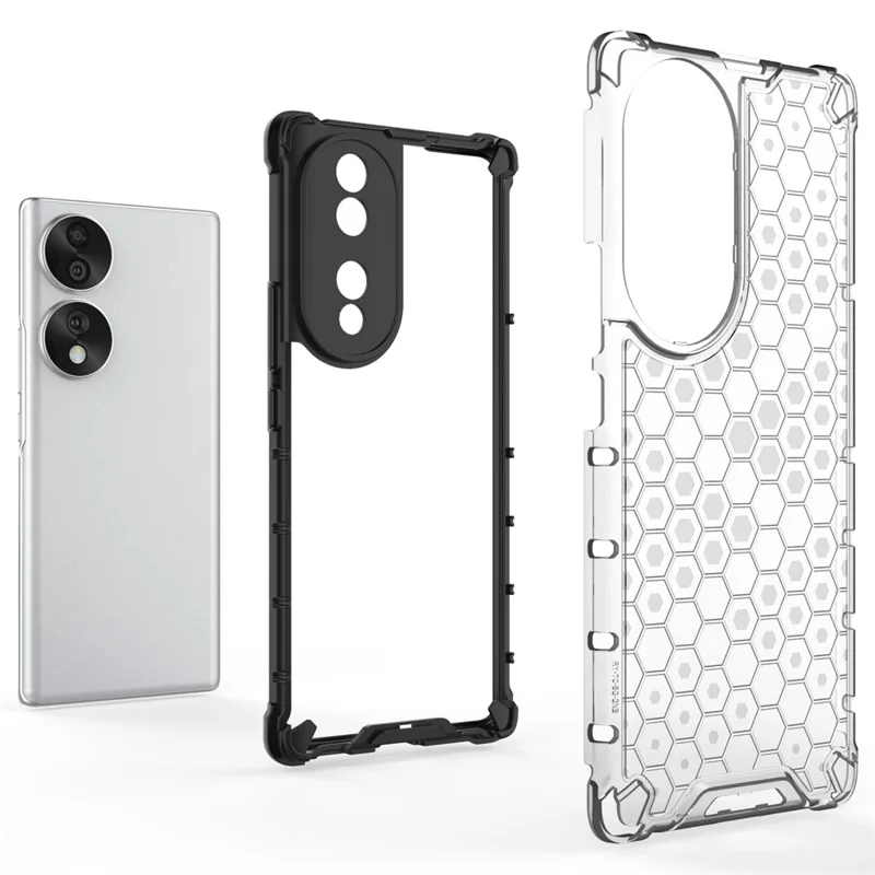 Honeycomb Textured Phone Case for Honor 70 5G, Reinforced Corners Soft TPU + Hard PC Hybrid Cover - Red