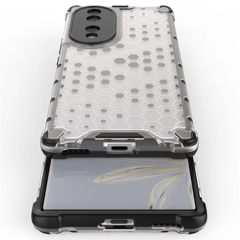 Honeycomb Textured Phone Case for Honor 70 5G, Reinforced Corners Soft TPU + Hard PC Hybrid Cover - Red