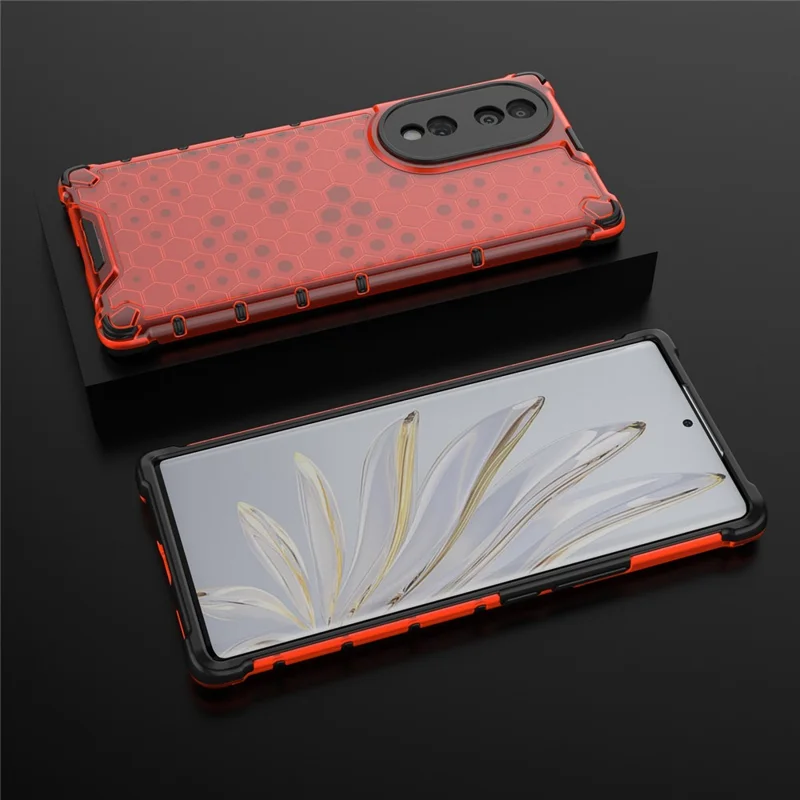 Honeycomb Textured Phone Case for Honor 70 5G, Reinforced Corners Soft TPU + Hard PC Hybrid Cover - Red