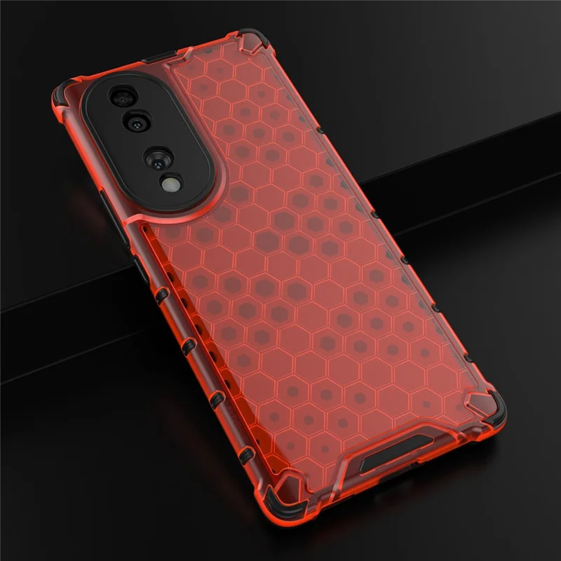 Honeycomb Textured Phone Case for Honor 70 5G, Reinforced Corners Soft TPU + Hard PC Hybrid Cover - Red