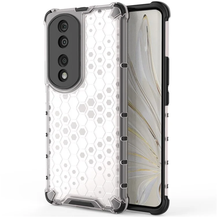 Capa de TPU texturizada em favo de mel + PC para Honor 70 Pro 5G, Capa de proteção anti-queda com recorte preciso - Cinza