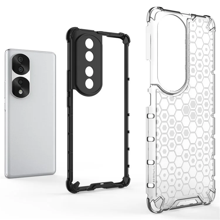 Capa de TPU texturizada em favo de mel + PC para Honor 70 Pro 5G, Capa de proteção anti-queda com recorte preciso - Cinza