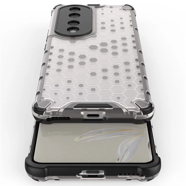 Capa de TPU texturizada em favo de mel + PC para Honor 70 Pro 5G, Capa de proteção anti-queda com recorte preciso - Cinza