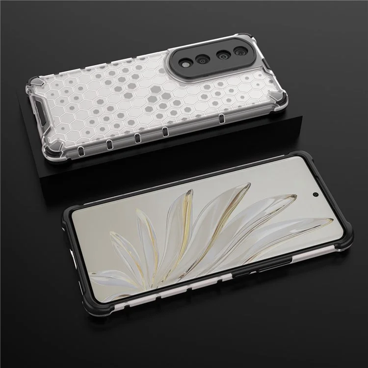 Capa de TPU texturizada em favo de mel + PC para Honor 70 Pro 5G, Capa de proteção anti-queda com recorte preciso - Cinza