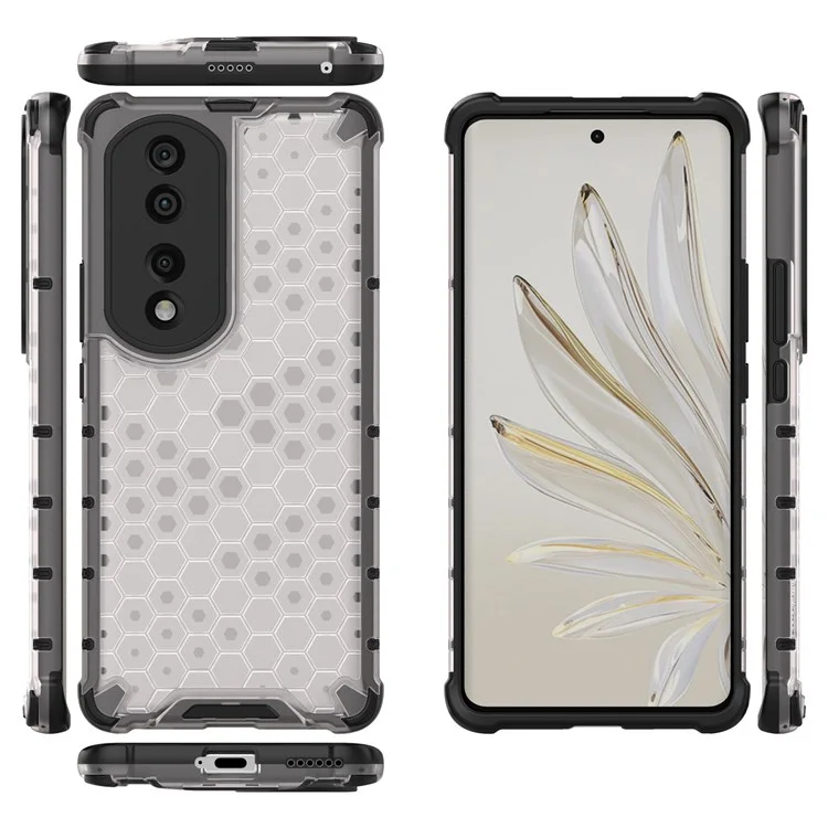 Capa de TPU texturizada em favo de mel + PC para Honor 70 Pro 5G, Capa de proteção anti-queda com recorte preciso - Cinza