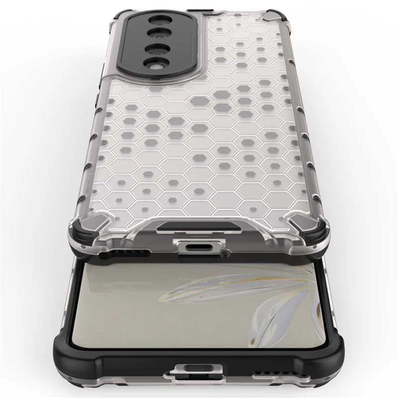 Honeycomb Textured TPU + PC Cover for Honor 70 Pro 5G, Anti-drop Protection Precise Cutout Phone Case - Black