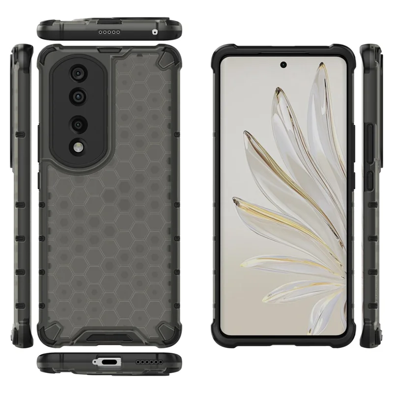 Honeycomb Textured TPU + PC Cover for Honor 70 Pro 5G, Anti-drop Protection Precise Cutout Phone Case - Black