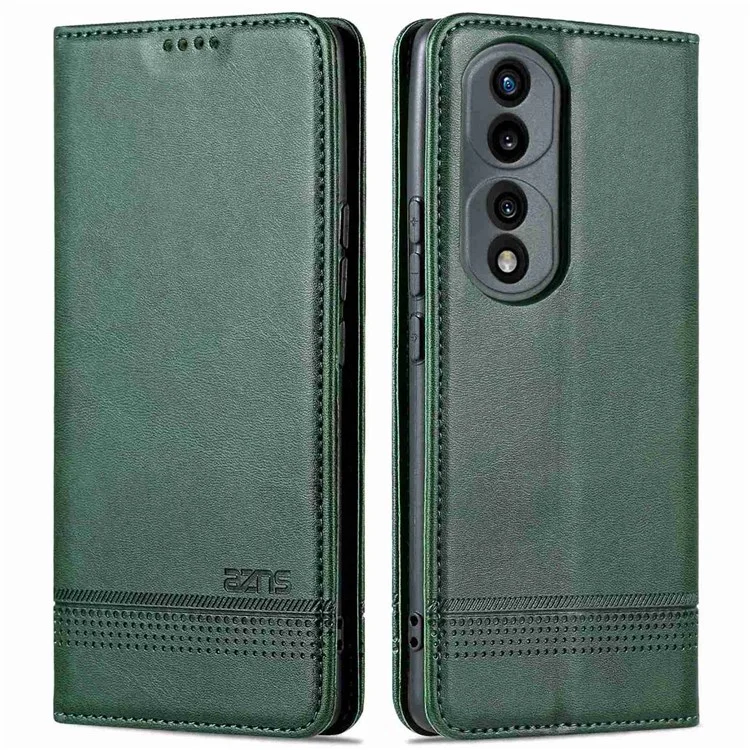 AZNS Para Honor 70 5G Choque de Choque PU Cuero pu Cubierta Flip Soporte de Absorción Magnética Oculta Folio Caja de Teléfono - Verde Negruzco
