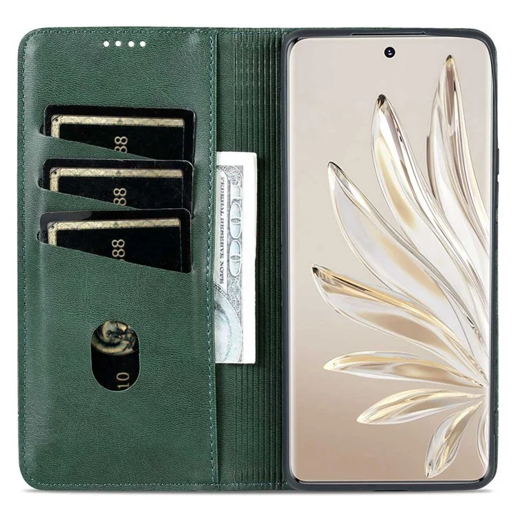 AZNS Para Honor 70 5G Choque de Choque PU Cuero pu Cubierta Flip Soporte de Absorción Magnética Oculta Folio Caja de Teléfono - Verde Negruzco