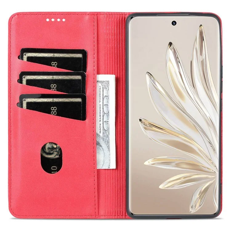 Azns For Honor 70 Pro 5G à Prova de Choque PU Catarleta Tape de Capa de Flip - Vermelho