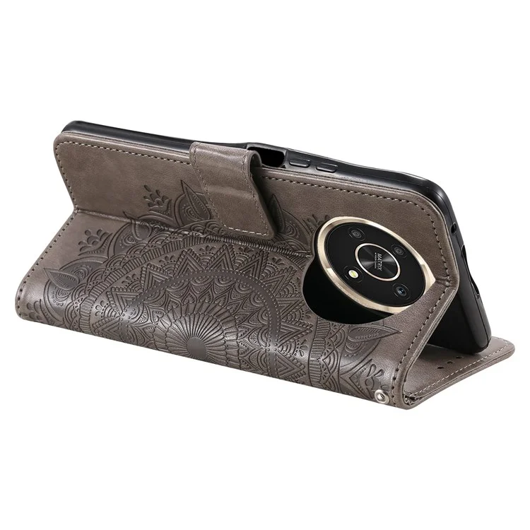 Per Onore X30/x9 4g/5g Impronta Mandala Pattern da Polso Cinghia Porta Portafoglio Per Phelfullo Cover di Lancio - Grigio