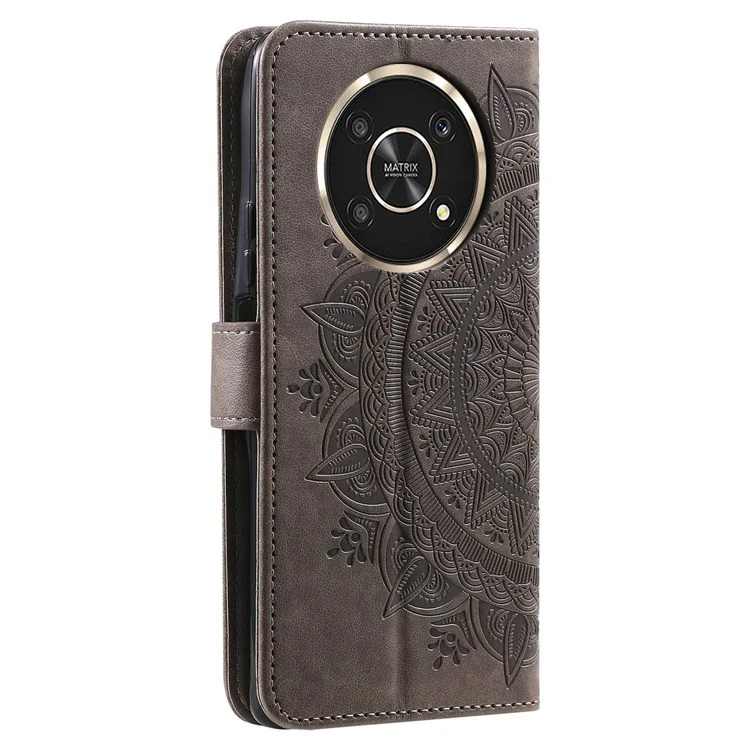 Per Onore X30/x9 4g/5g Impronta Mandala Pattern da Polso Cinghia Porta Portafoglio Per Phelfullo Cover di Lancio - Grigio
