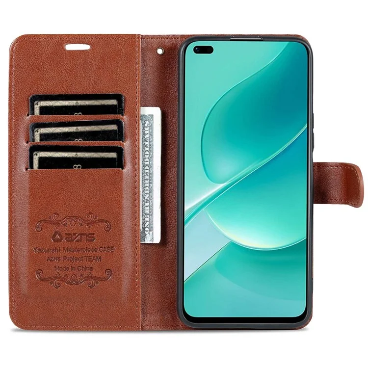 AZNS for Hi nova 9Z 5G Drop-Proof Textured PU Leather Flip Case Folio Style Stand Wallet Magnetic Closure Shockproof Mobile Phone Cover - Brown