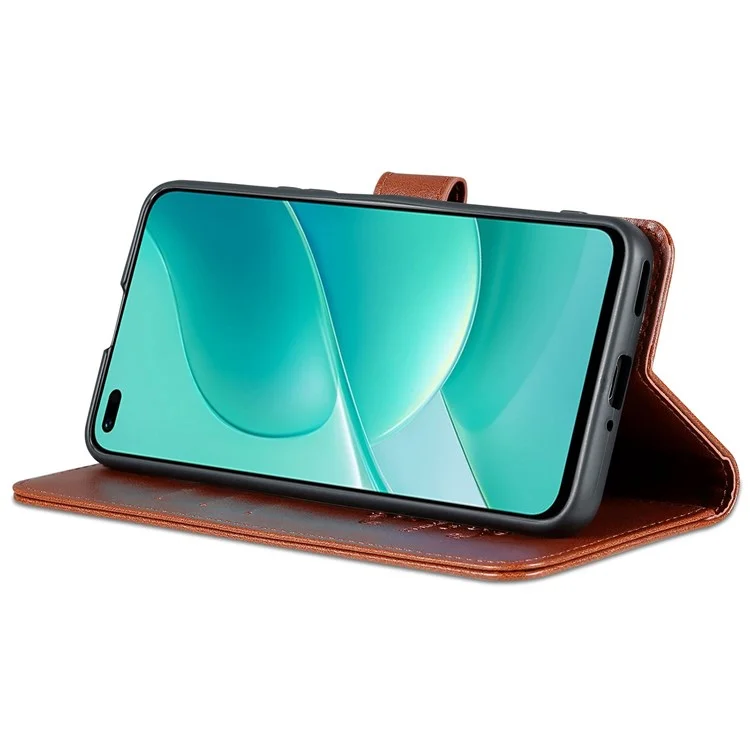AZNS for Hi nova 9Z 5G Drop-Proof Textured PU Leather Flip Case Folio Style Stand Wallet Magnetic Closure Shockproof Mobile Phone Cover - Brown