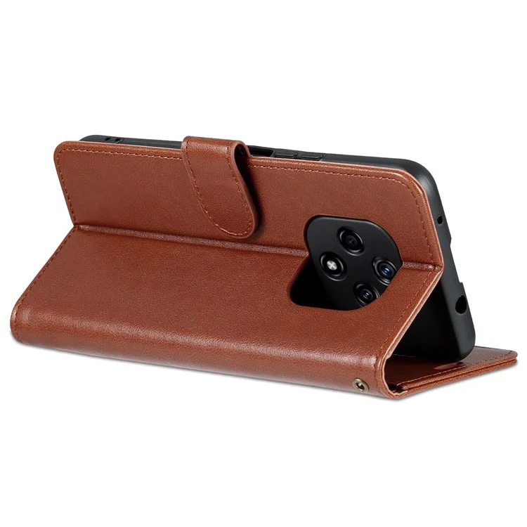 AZNS for Hi nova 9Z 5G Drop-Proof Textured PU Leather Flip Case Folio Style Stand Wallet Magnetic Closure Shockproof Mobile Phone Cover - Brown
