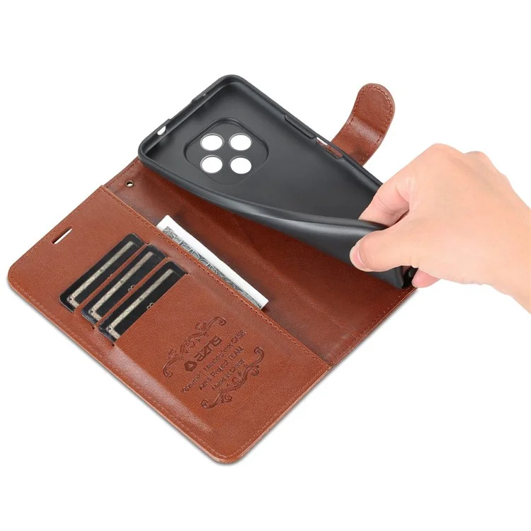 AZNS for Hi nova 9Z 5G Drop-Proof Textured PU Leather Flip Case Folio Style Stand Wallet Magnetic Closure Shockproof Mobile Phone Cover - Brown
