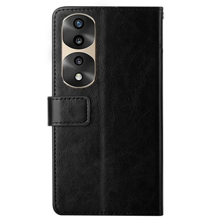 Für Ehre 70 Pro 5g / 70 Pro+ 5G HT01 Geprinzierte Y-förmige Linien Flip Wallet Hülle PU Leder Ständer Magnetische Verschluss Schutzabdeckung Mit Riemen - Schwarz