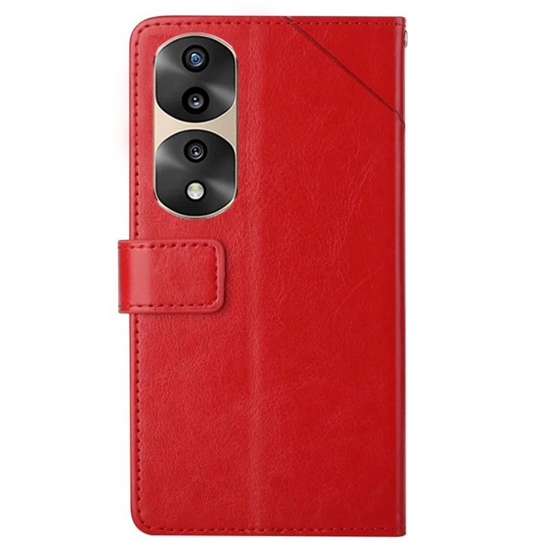 For Honor 70 Pro 5G / 70 Pro+ 5G HT01 Imprinted Y-Shaped Lines Flip Wallet Case PU Leather Stand Magnetic Clasp Protective Cover with Strap - Red