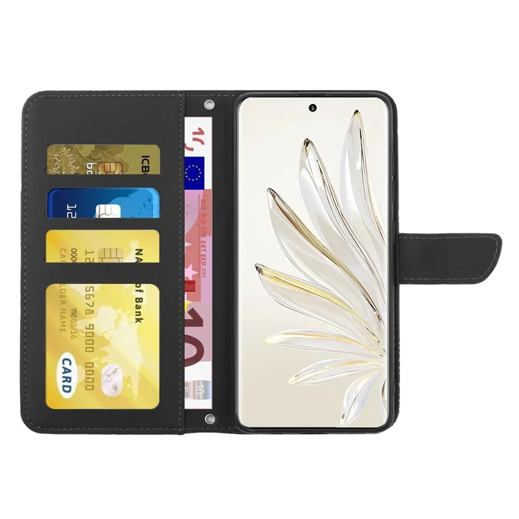Para Honor 70 Pro 5G / 70 Pro+ 5g HT03 Impresso Flores de Borboleta Capa de Telefone de Pele de Couro pu de Couro de Couro Com Alça de Ombro Com Alça de Ombro - Preto